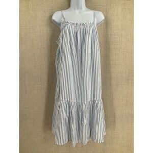 HM Blue White Striped Tiered Midi Sundress Womens Sz L Preppy Resort Beach NEW‎